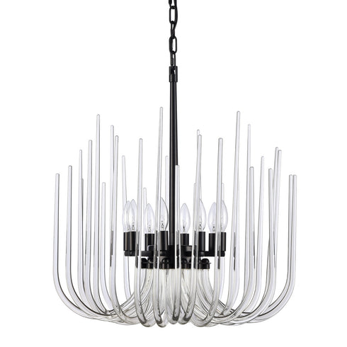 Zeev Lighting ASTORIA 8 Light 8 Light Solid Curved Clear Glass in Satin Brushed Black Pendant Light Model: CD10031-8-SBB