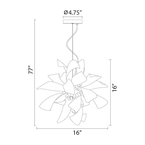 ZEEV Lighting BLOSSOM 6 Light Decorative Floral Windmill Matte Black Pendant Light in Matte Black With Matte White Finish Model: P30115-6-MBK+MW