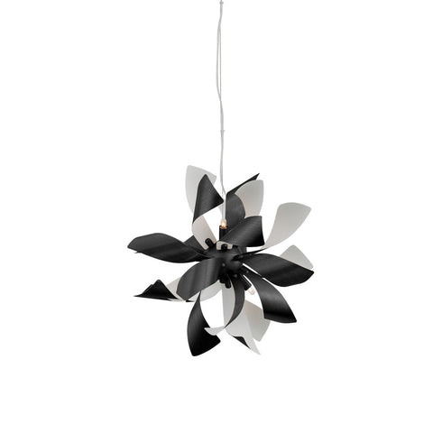 ZEEV Lighting BLOSSOM 6 Light Decorative Floral Windmill Matte Black Pendant Light in Matte Black With Matte White Finish Model: P30115-6-MBK+MW