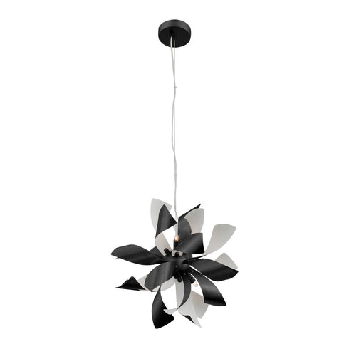 ZEEV Lighting BLOSSOM 6 Light Decorative Floral Windmill Matte Black Pendant Light in Matte Black With Matte White Finish Model: P30115-6-MBK+MW