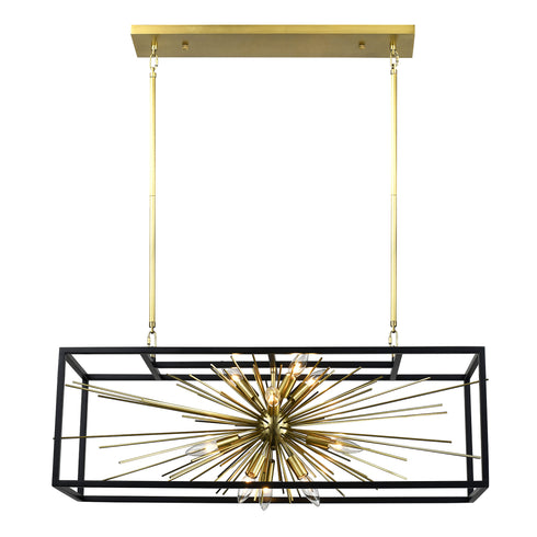 ZEEV Lighting BURST 10 Light Modern Rectangular Sputnik in Aged Brass Chandelier Model: CD10489-10-AGB+MBK
