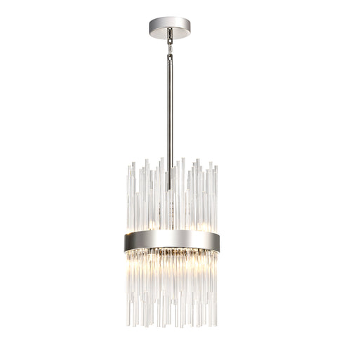 Zeev Lighting CITADEL 8 Light 8 Light 10 Inch Sleek in Aged Brass Banded Cylindrical Crystal Pendant Model: P30105-8-P-AGB