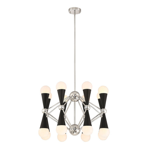 ZEEV Lighting CROSBY 16 Light 36 Inch Geometric Prism Decorative Chandelier in Polished Nickel Finish Model: CD10221-16-PN+MBK