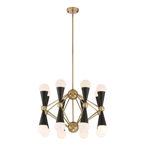 ZEEV Lighting CROSBY 16 Light 36 Inch Geometric Prism Decorative Chandelier in Polished Nickel Finish Model: CD10221-16-PN+MBK
