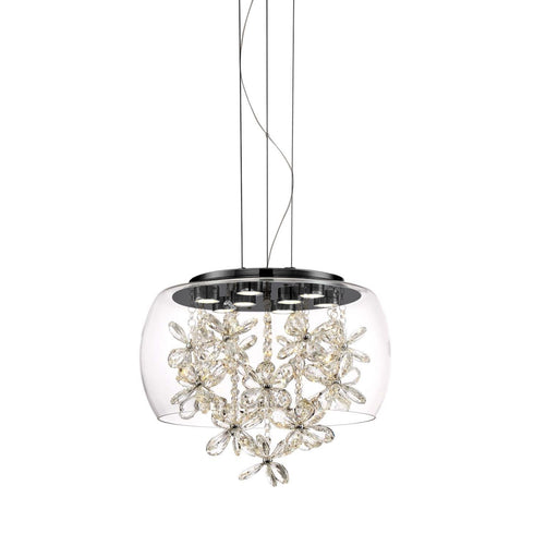 Zeev Lighting DESTINY 8 Light LED 16 Inch Clear Glass Dome Shade Pendant Light in Aged Brass Finish Model: P30110-LED-AGB