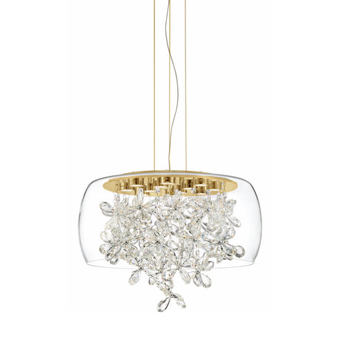 Zeev Lighting DESTINY 8 Light LED 16 Inch Clear Glass Dome Shade Pendant Light in Aged Brass Finish Model: P30110-LED-AGB