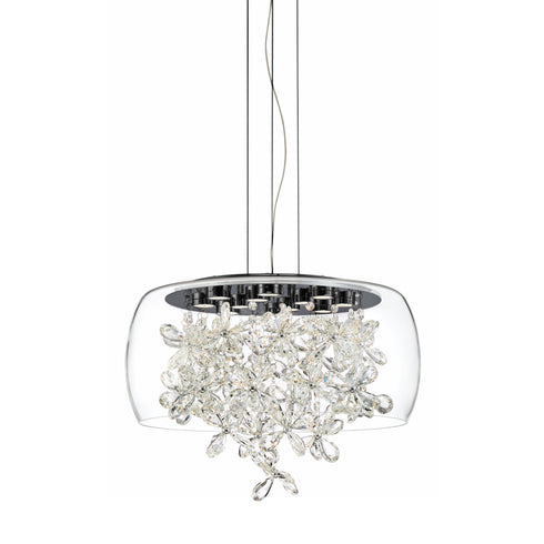 Zeev Lighting DESTINY 8 Light LED 16 Inch Clear Glass Dome Shade Pendant Light in Aged Brass Finish Model: P30110-LED-AGB