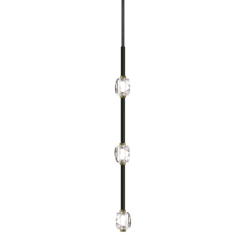 ZEEV Lighting Diamante 28 Inch LED 3 Light Vertical Crystal Pendant in Oxide Black & Brass Model: PV10809-LED-3-BX-LB