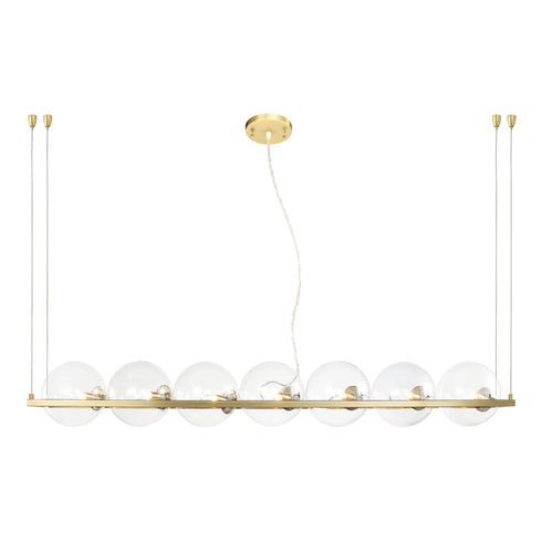 ZEEV Lighting ENSEMBLE 7 Light 50 Inch in Aged Brass Linear Globe Chandelier Model: CD10374-7-AGB