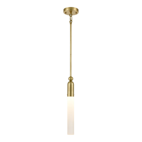 ZEEV Lighting FUSION 1 Light in Aged Brass Cylindrical Glass Mini Pendant Model: MP40037-1-AGB