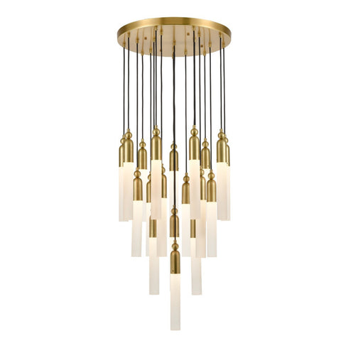 ZEEV Lighting FUSION 19 Light 25 Inch Cylindrical Glass in Aged Brass Multi Pendant Model: CD10320-19-AGB