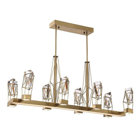 ZEEV Lighting GEM Duo 6 Light LED 48 Inch Geometric Linear in Aged Brass Crystal Chandelier Model: CD10254-LED-AGB