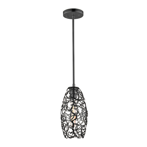 Zeev Lighting HELIOS 1 Light 1 Light 6 Inch Organic in Matte Black Metal Convex Shade Mini Pendant Model: MP40024-1-MBK