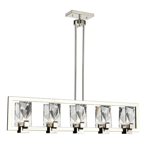 ZEEV Lighting HORIZON 5 Light 46 Inch Sleek Linear in Aged Brass Crystal Chandelier Model: CD10344-5-AGB