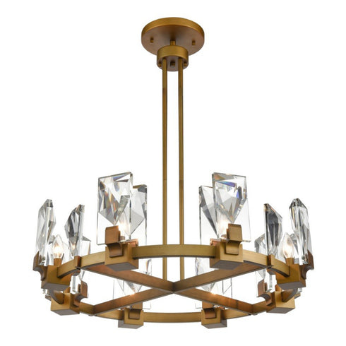 ZEEV Lighting HORIZON 8 Light 32 Inch in Aged Brass Wheel Styled Chandelier Model: CD10346-8-AGB