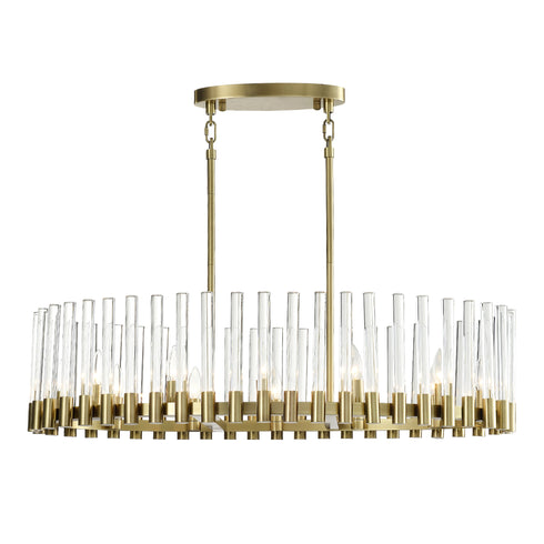 ZEEV Lighting JULIAN 12 Light 40 Inch Oval in Aged Brass Linear Glass Chandelier Model: CD10355-12-AGB