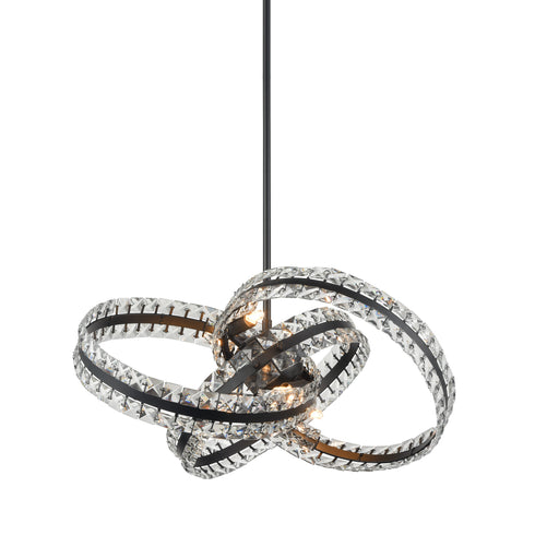Zeev Lighting KNOT 6 Light 6 Light 19 Inch 3 Band Orbital in Matte Black Crystal Pendant Light Model: P30014-6-MBK