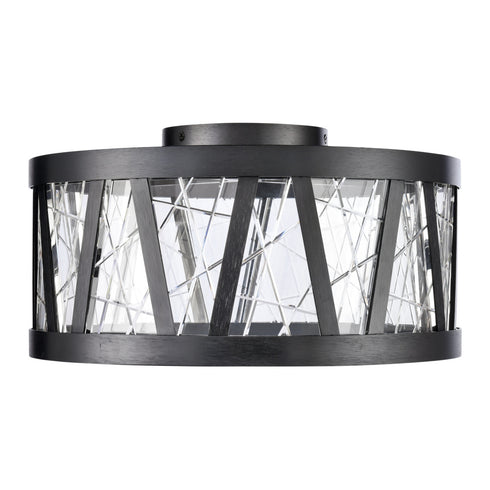 ZEEV Lighting Lucus 15 Inch LED Crystal Drum Semi Flush in Satin Brushed Black Model: SF11518-LED-SBB