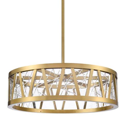 Zeev Lighting LUCUS 2 Light LED 3CCT 30 Inch Thick Engraved Crystals in Aged Brass Drum Pendant Light Model: P11519-LED-AGB