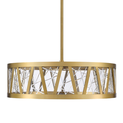 Zeev Lighting LUCUS 2 Light LED 3CCT 30 Inch Thick Engraved Crystals in Aged Brass Drum Pendant Light Model: P11519-LED-AGB