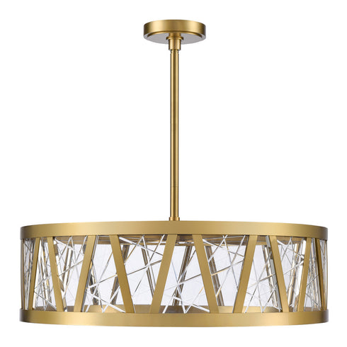 Zeev Lighting LUCUS 2 Light LED 3CCT 30 Inch Thick Engraved Crystals in Aged Brass Drum Pendant Light Model: P11519-LED-AGB