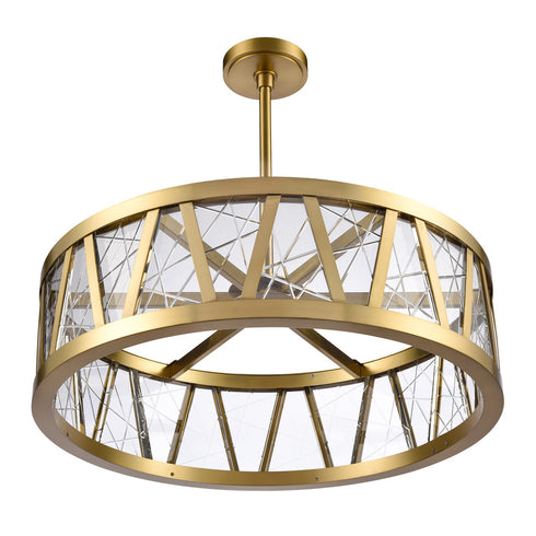 Zeev Lighting LUCUS 2 Light LED 3CCT 30 Inch Thick Engraved Crystals in Aged Brass Drum Pendant Light Model: P11519-LED-AGB