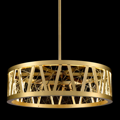 Zeev Lighting LUCUS 2 Light LED 3CCT 30 Inch Thick Engraved Crystals in Aged Brass Drum Pendant Light Model: P11519-LED-AGB