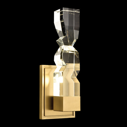 Zeev Lighting MAMADIM 1 Light LED 3CCT 1 Light 2 Inch x2 Inch Carved Crystal in Aged Brass Vertical Wall Sconce Model: WS11309-LED-1-2x2-AGB