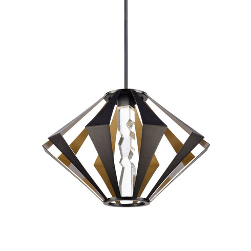 ZEEV Lighting Mamadim 24 Inch LED Architectural Crystal Pendant in Black & Brass in Satin Brushed Black Finish Model: EP11371-LED-1-2x2-SBB+AGB