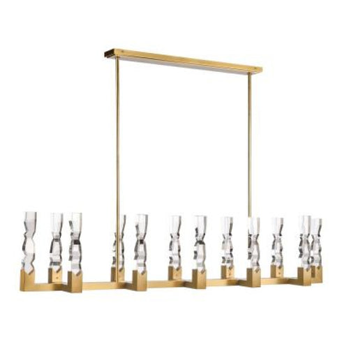 ZEEV Lighting Mamadim 72 Inch LED 12 Light 2 Inch x2 Inch Crystal Linear in Aged Brass Model: PL11356-LED-12-2x2-AGB