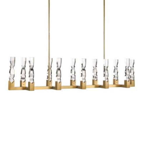 ZEEV Lighting Mamadim 72 Inch LED 12 Light 2 Inch x2 Inch Crystal Linear in Aged Brass Model: PL11356-LED-12-2x2-AGB