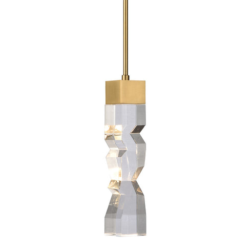 ZEEV Lighting MAMADIM LED 3CCT 1 Light 3 Inch x3 Inch Carved Crystal in Aged Brass Mini Pendant Model: MP11305-LED-3x3-AGB