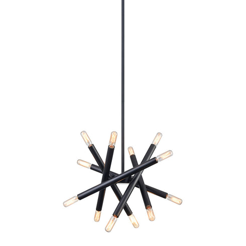 Zeev Lighting MANDELORIAN 12 Light 12 Light 14 Inch Adjustable Satin Brushed Black Sputnik Chandelier in Matte Black Finish Model: CD10036-12-MBK