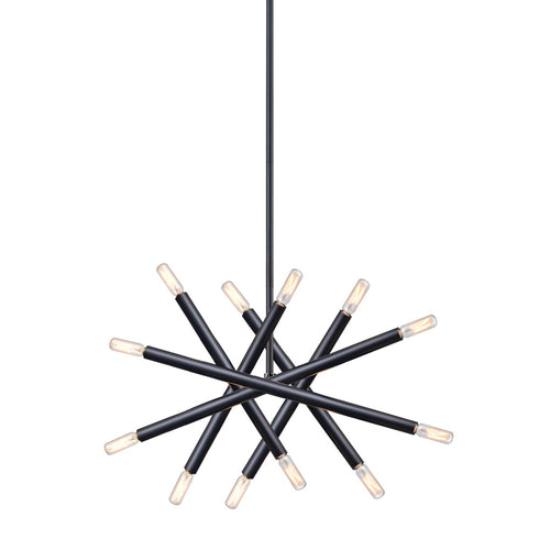 Zeev Lighting MANDELORIAN 12 Light 12 Light 14 Inch Adjustable Satin Brushed Black Sputnik Chandelier in Matte Black Finish Model: CD10036-12-MBK