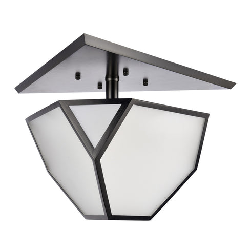 Zeev Lighting MOONBOW 3 Light 3 Light 21 Inch Architectural Glass in Satin Brushed Black Semi Flush Mount Model: SF50011-3-SBB