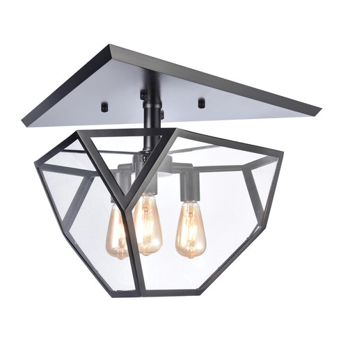 Zeev Lighting MOONBOW 3 Light 3 Light 21 Inch Architectural Glass in Satin Brushed Black Semi Flush Mount Model: SF50011-3-SBB