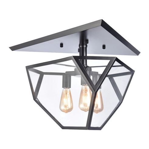Zeev Lighting MOONBOW 3 Light 3 Light 21 Inch Architectural Glass in Satin Brushed Black Semi Flush Mount Model: SF50011-3-SBB