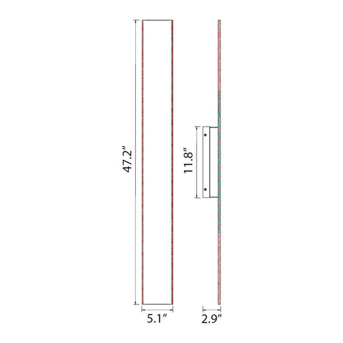 ZEEV Lighting Oluk 47 Inch Sleek Designer LED Wall Sconce in Matte Black in Oxide Black Finish Model: EW10508-LED-47-BX