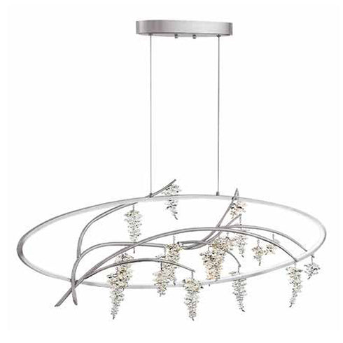 Zeev Lighting ORCHARD LED 48 Inch Organic Oval in Silver Leaf Linear Crystal Chandelier Model: CD10301-LED-SL