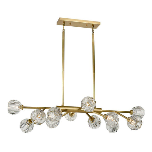 ZEEV Lighting PARISIAN 12 Light 35 Inch Modern Sputnik in Aged Brass Crystal Linear Chandelier Model: CD10311-12-AGB