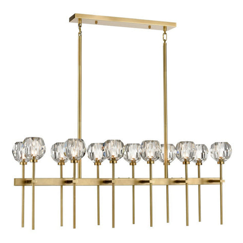 ZEEV Lighting PARISIAN 12 Light 48 Inch Linear in Aged Brass Crystal Chandelier Model: CD10303-12-AGB