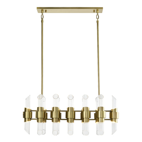 ZEEV Lighting PILLAR 32 Duo Light 48 Inch in Aged Brass Linear Glass Chandelier Model: CD10365-32-AGB