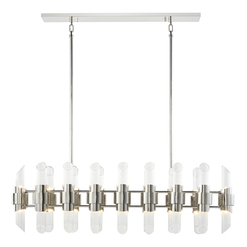 ZEEV Lighting PILLAR 32 Duo Light 48 Inch in Aged Brass Linear Glass Chandelier Model: CD10365-32-AGB