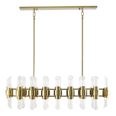 ZEEV Lighting PILLAR 32 Duo Light 48 Inch in Aged Brass Linear Glass Chandelier Model: CD10365-32-AGB