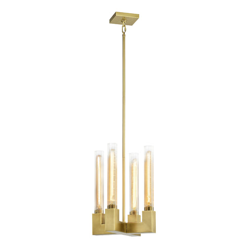 ZEEV Lighting PLACID 4 Light 12 Inch in Aged Brass Square Arm Styled Glass Chandelier Model: P30099-4-AGB