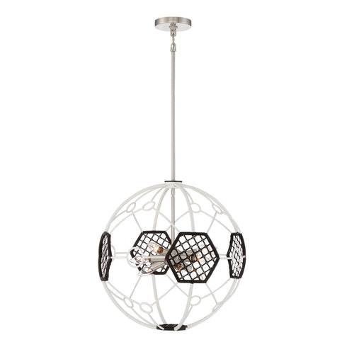 Zeev Lighting PLATO 9 Light 9 Light 20 Inch Dyson Globe Sputnik Chandelier in White & Black Finish Model: CD10115-9-WT-BK