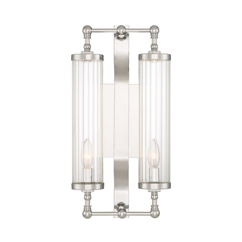 ZEEV Lighting REGIS 2 Light in Polished Nickel Fluted Glass Vertical Wall Sconce Model: WS70037-2-PN