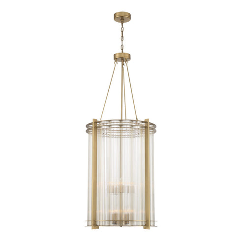 ZEEV Lighting Regis 24 Inch 12 Light Fluted Glass Foyer Chandelier in Aged Brass in Polished Nickel Finish Model: CD10286-12-PN