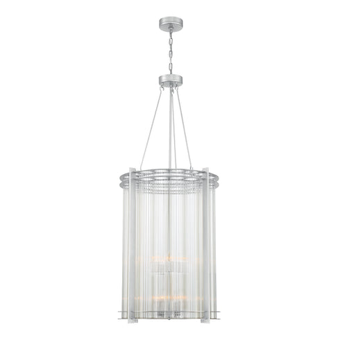 ZEEV Lighting Regis 24 Inch 12 Light Fluted Glass Foyer Chandelier in Aged Brass in Polished Nickel Finish Model: CD10286-12-PN