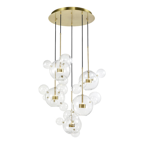 ZEEV Lighting SATELLITE 10 Light LED 44 Inch in Aged Brass Round Glass Multi Pendant Model: CD10380-10-AGB